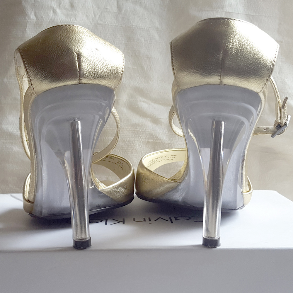 Calvin Klein Gold Leather Ankle Strap Heels Sz 6 - Picture 6 of 8